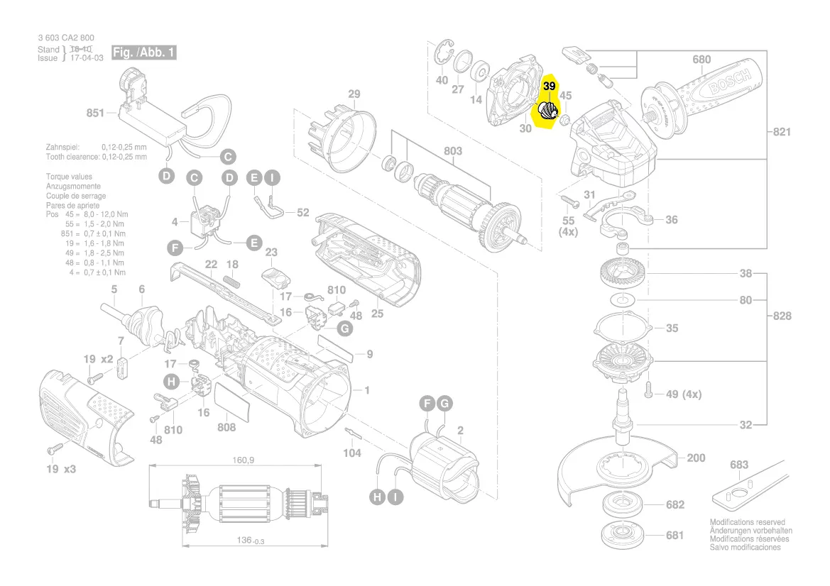 Pignon réf. 2 609 006 725 BOSCH
